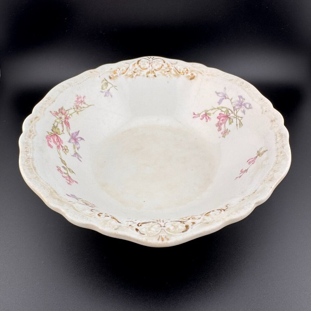 Antique Johnson Bros 1902 Embossed Floral Bowl - Vintage Cottagecore Decor